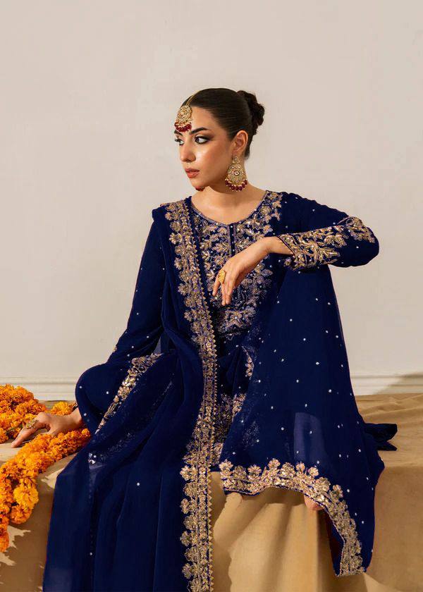 Blue Designer Viscose Velvet Coding Top and Dupatta For Party Wear