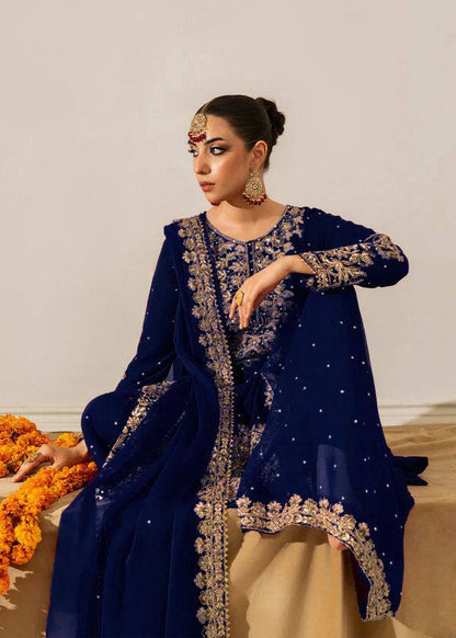 Blue Designer Viscose Velvet Coding Top and Dupatta For Party Wear