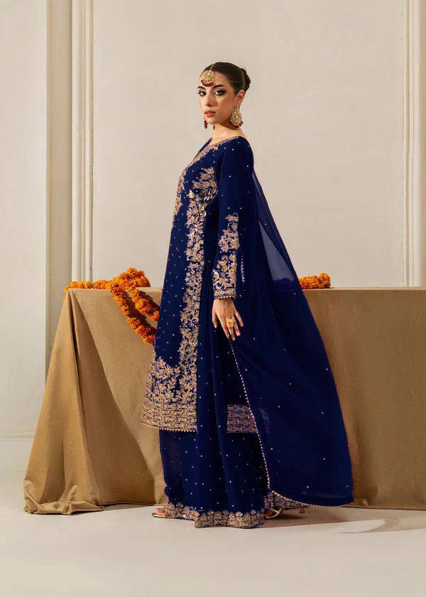 Blue Designer Viscose Velvet Coding Top and Dupatta For Party Wear
