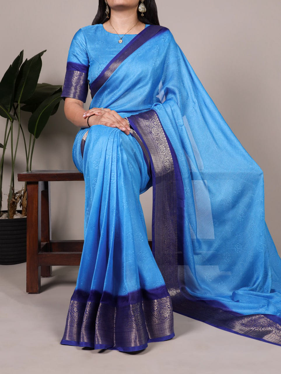 Blue Marsh Mello Zari Weaving Saree with Matching Blouse