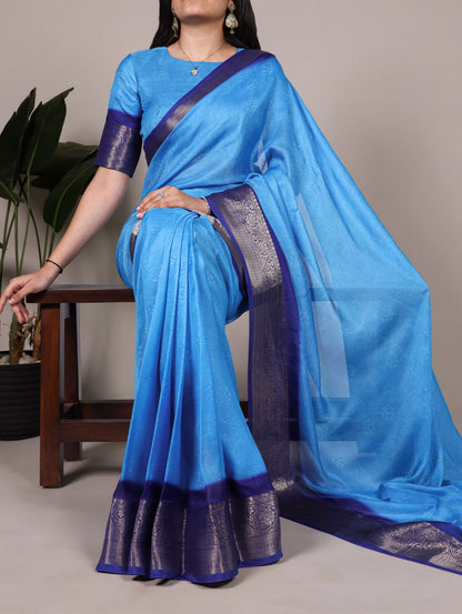 Blue Marsh Mello Zari Weaving Saree with Matching Blouse