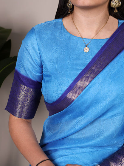 Blue Marsh Mello Zari Weaving Saree with Matching Blouse