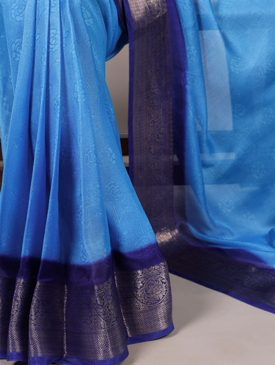 Blue Marsh Mello Zari Weaving Saree with Matching Blouse