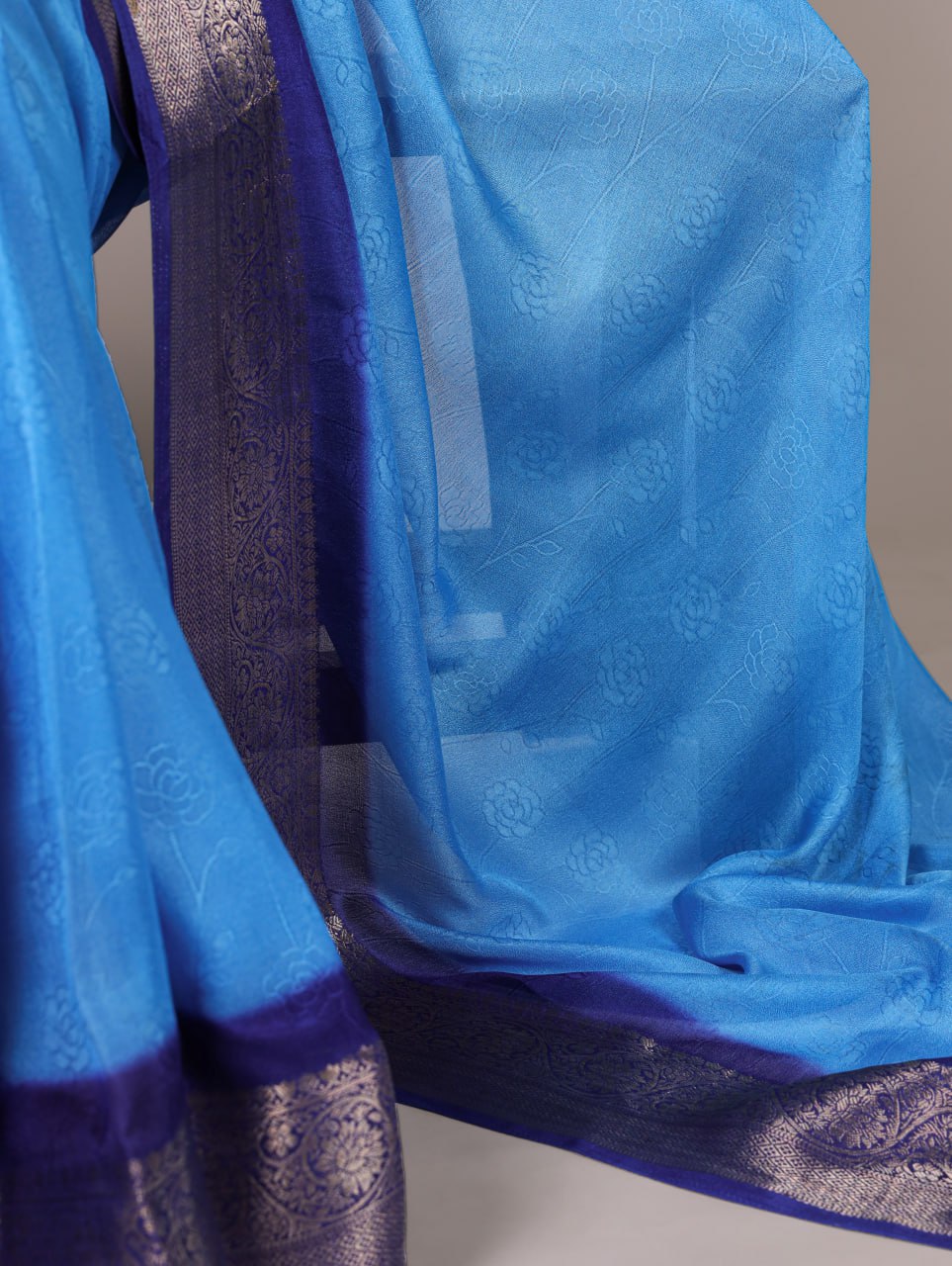Blue Marsh Mello Zari Weaving Saree with Matching Blouse