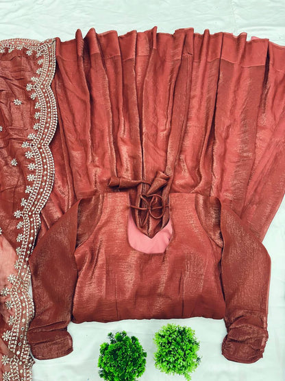 Brown Designer Heavy Fandy Silk Gown with Dupatta For Party Wear 