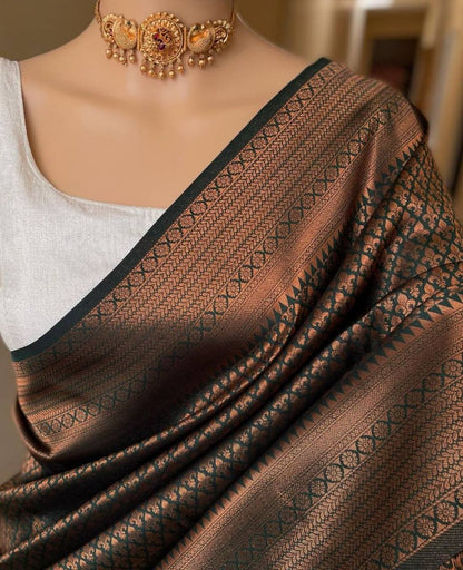 Brown Kanchipuram Jari Weaving Silk Saree with Designer Blouse