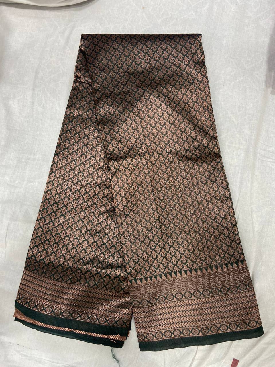 Brown Kanchipuram Jari Weaving Silk Saree with Designer Blouse