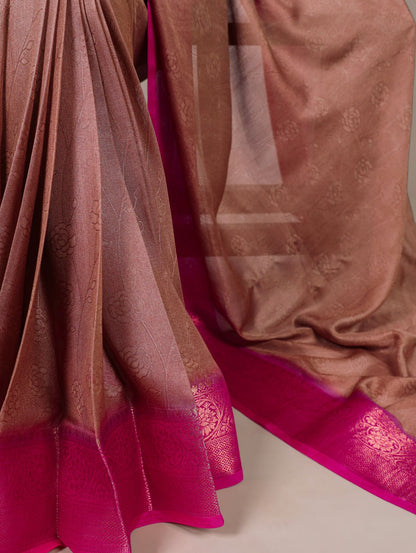 Brown Marsh Mello Zari Weaving Saree with Matching Blouse