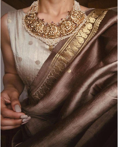 Brown Traditional Kanchipuram Silk Saree with Rich Zari Weaving Border