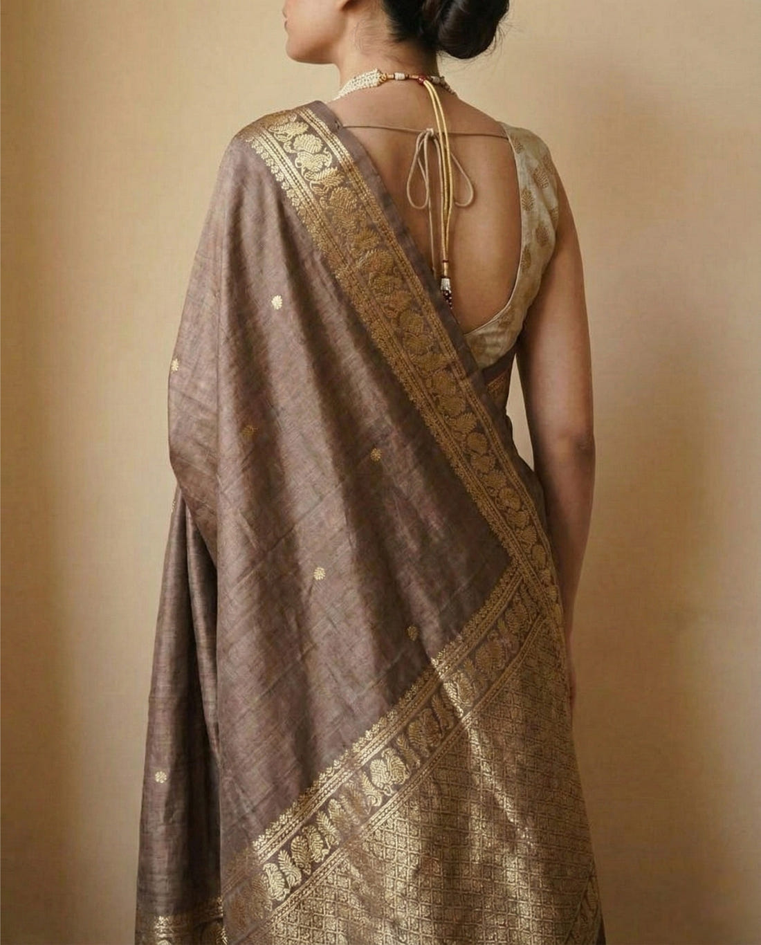 Brown Traditional Kanchipuram Silk Saree with Rich Zari Weaving Border