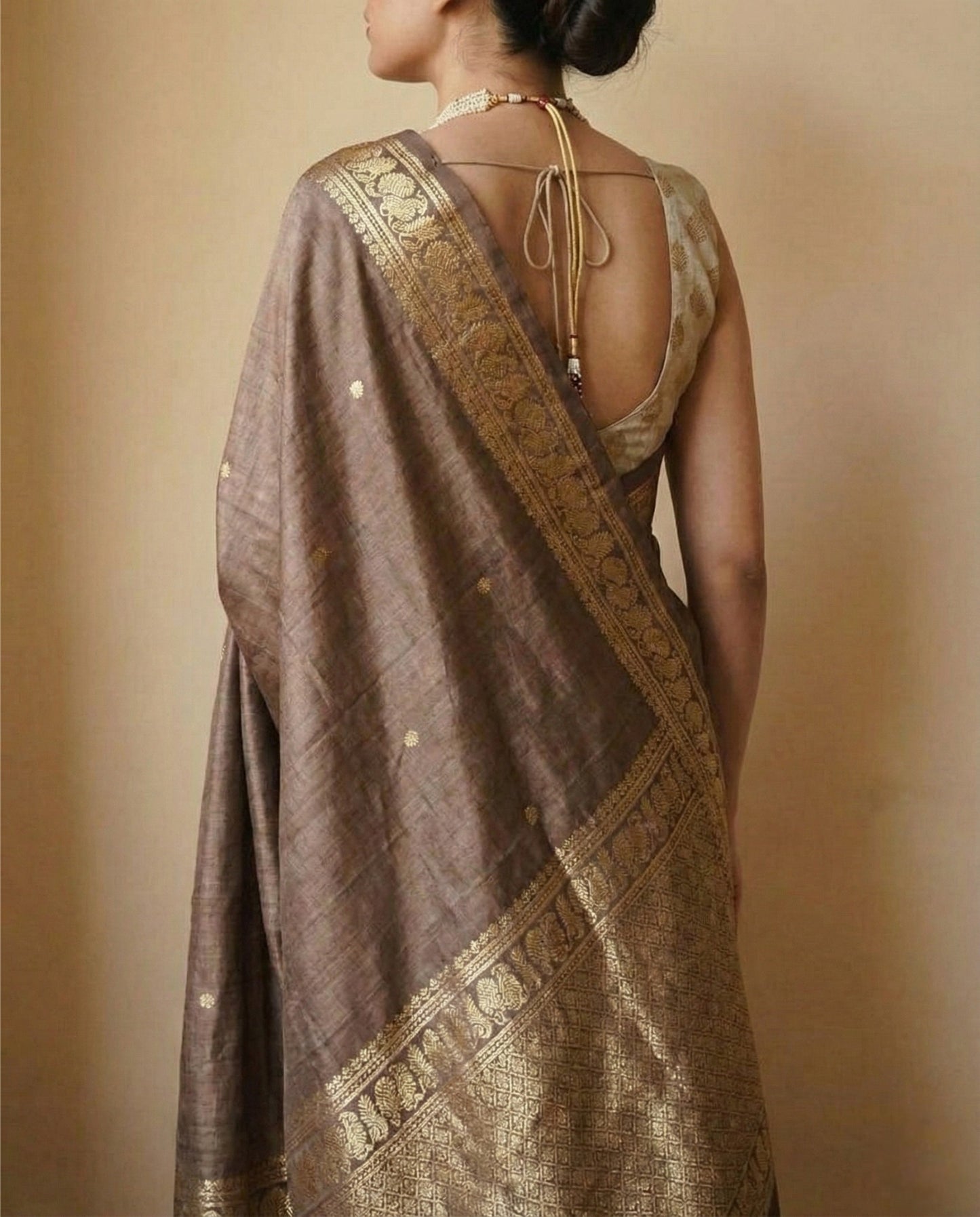 Brown Traditional Kanchipuram Silk Saree with Rich Zari Weaving Border