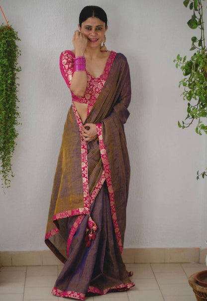 Brown Upadda Silk Jacquard Weaving Saree with Banarasi Blouse