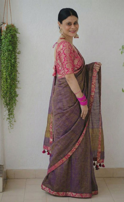 Brown Upadda Silk Jacquard Weaving Saree with Banarasi Blouse