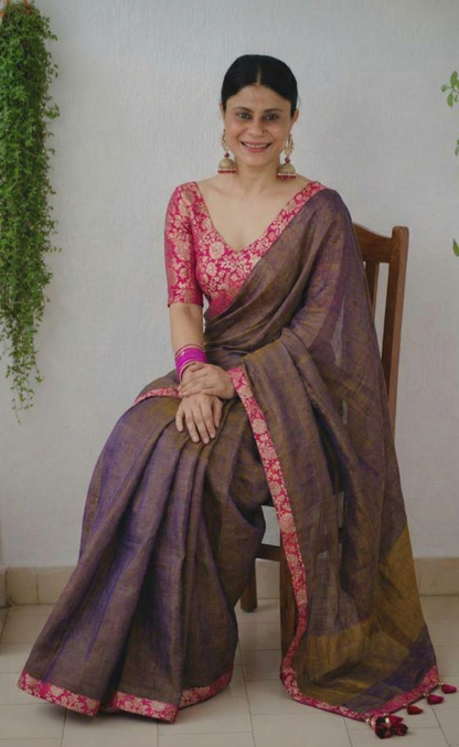 Brown Upadda Silk Jacquard Weaving Saree with Banarasi Blouse