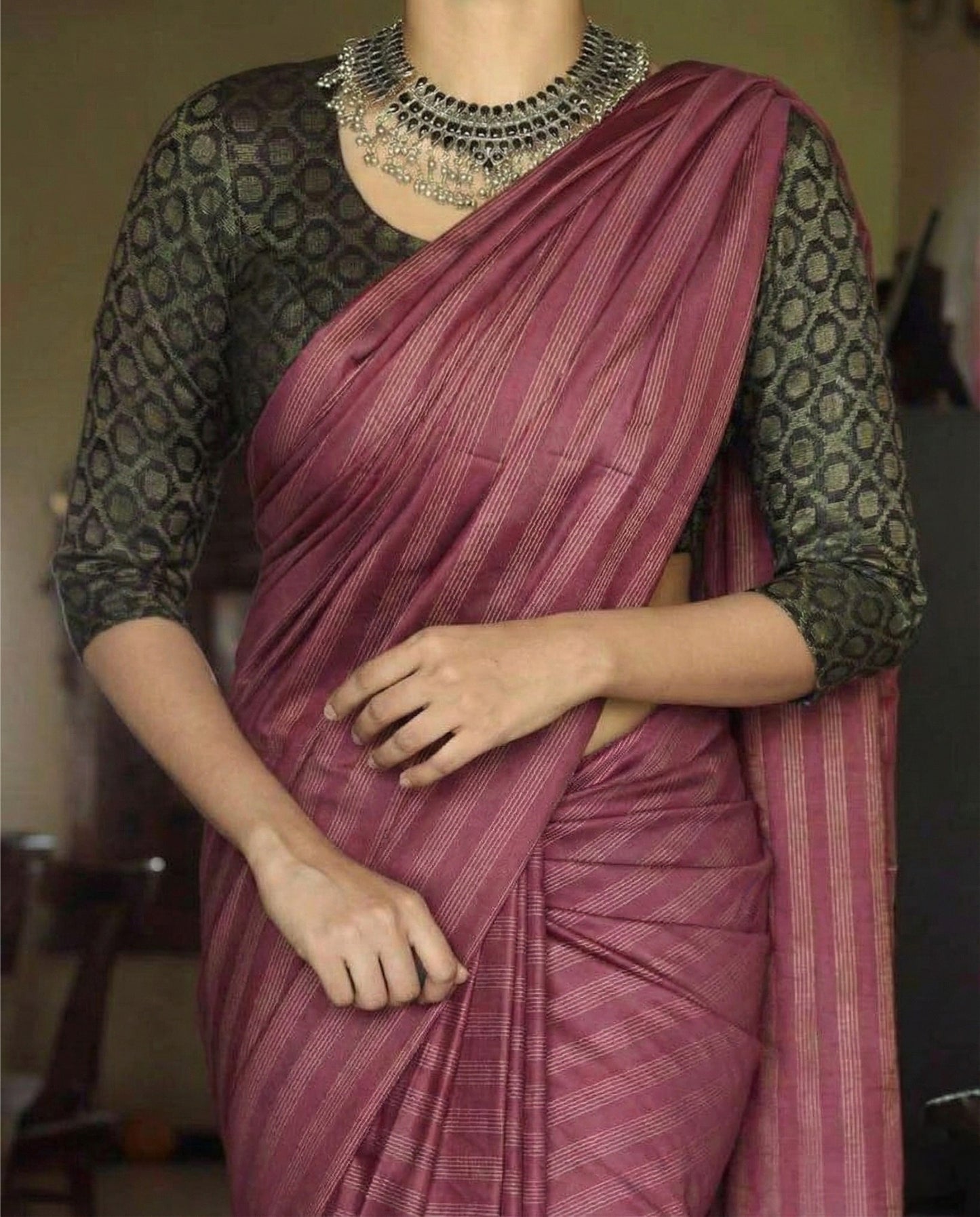 Burgundy Kanchipuram Silk Saree with Rich Zari Weaving Border