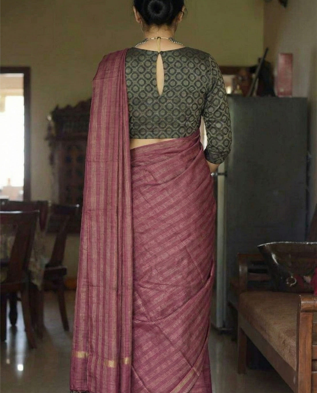 Burgundy Kanchipuram Silk Saree with Rich Zari Weaving Border