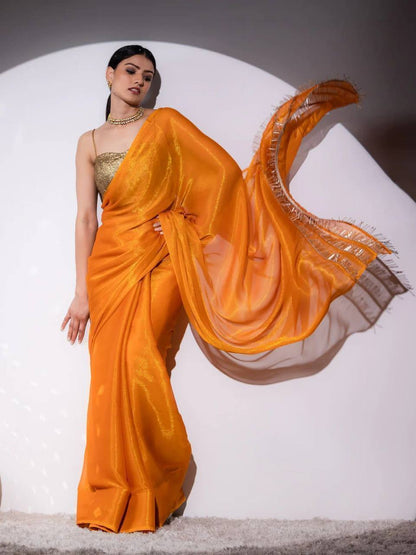 Burnt Orange Simmar Silk Saree with Handwork Latkan Border