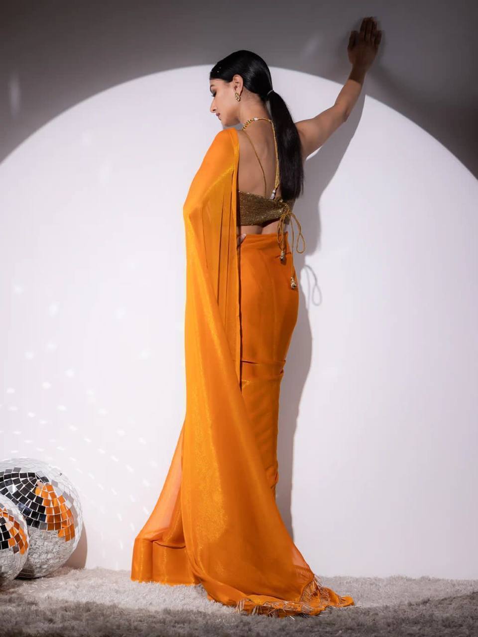 Burnt Orange Simmar Silk Saree with Handwork Latkan Border