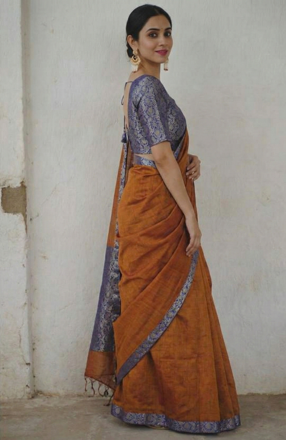 Burnt Orange Upadda Silk Jacquard Weaving Saree with Banarasi Blouse