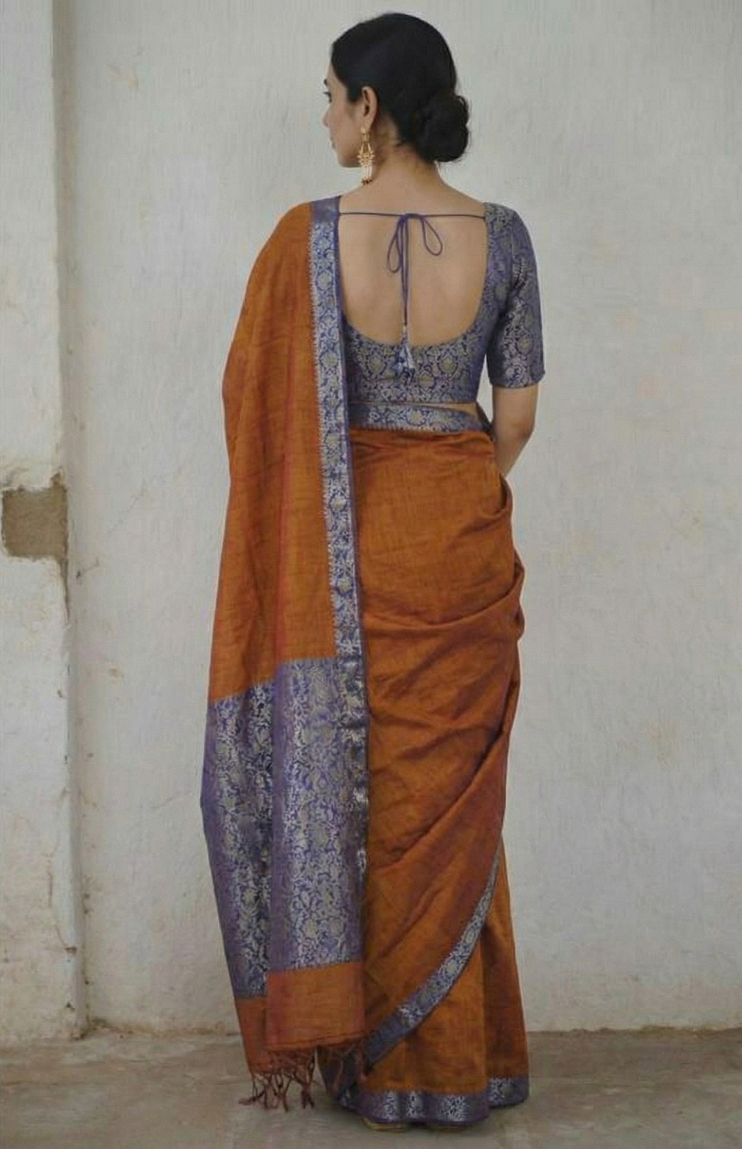 Burnt Orange Upadda Silk Jacquard Weaving Saree with Banarasi Blouse