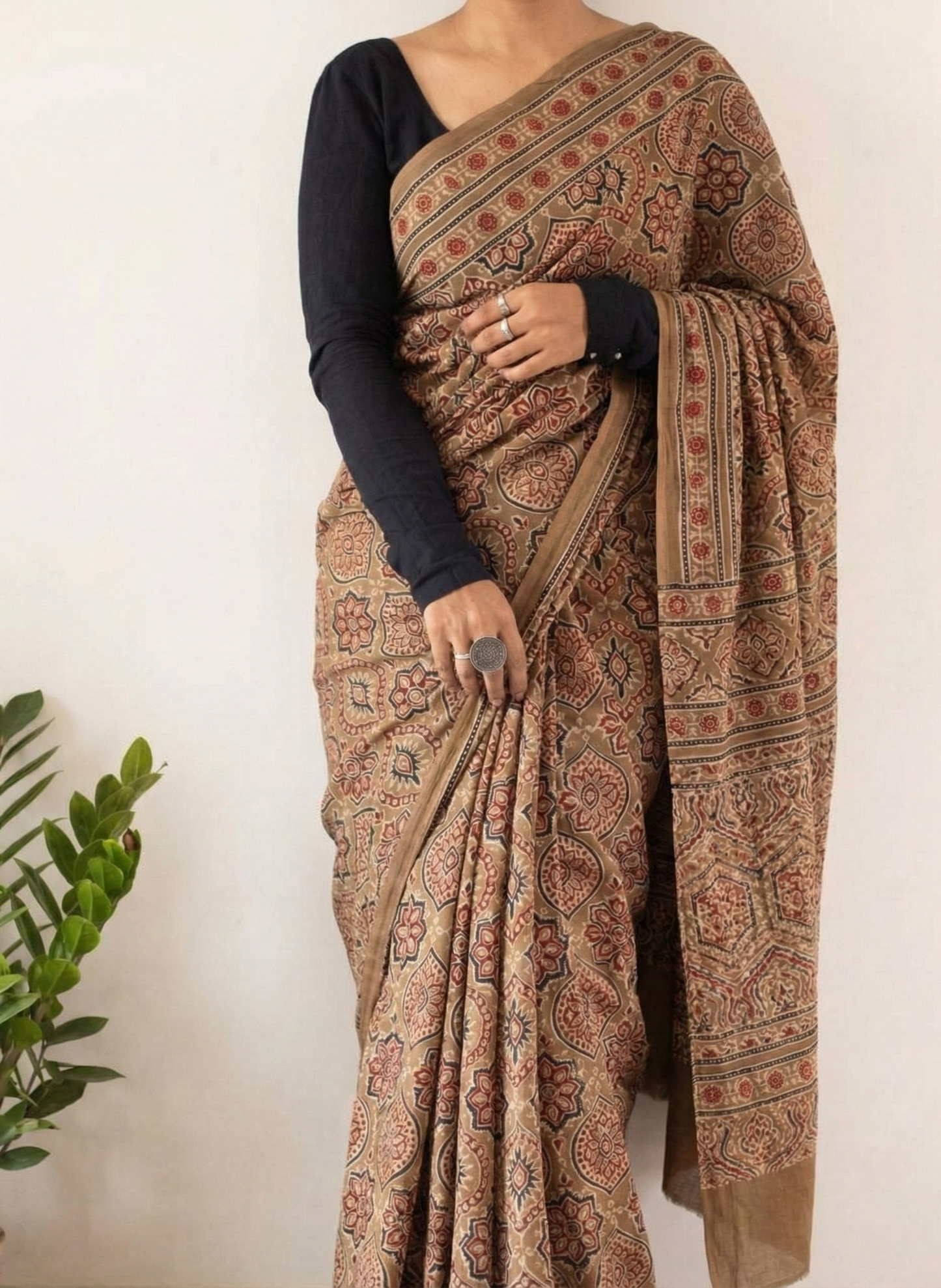 chikoo Mulmul Cotton Digital Print Saree with Banglori Blouse