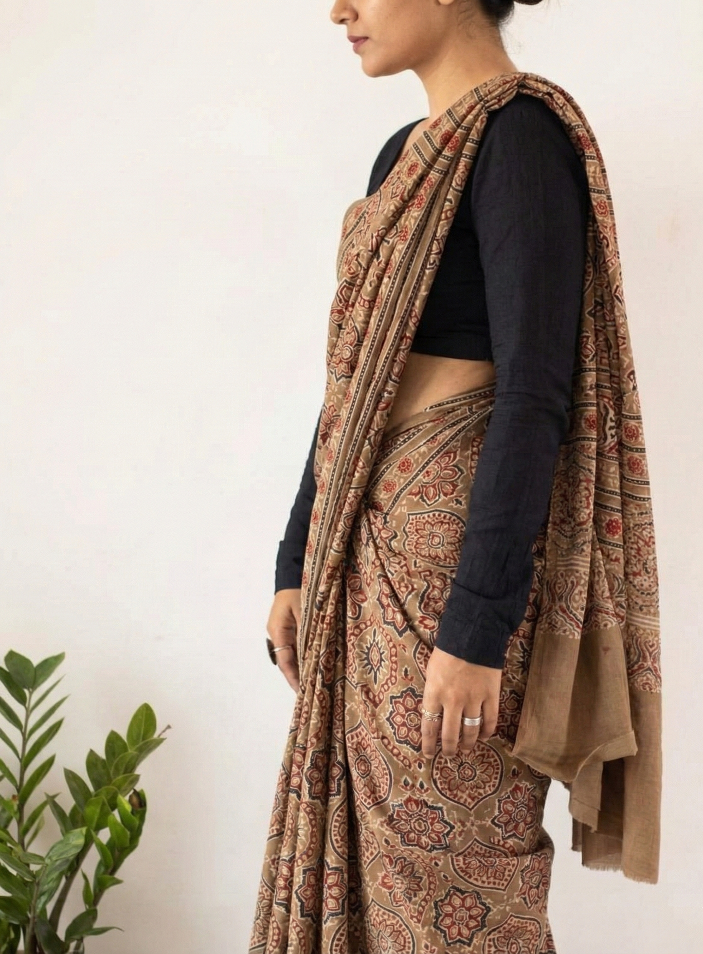 chikoo Mulmul Cotton Digital Print Saree with Banglori Blouse