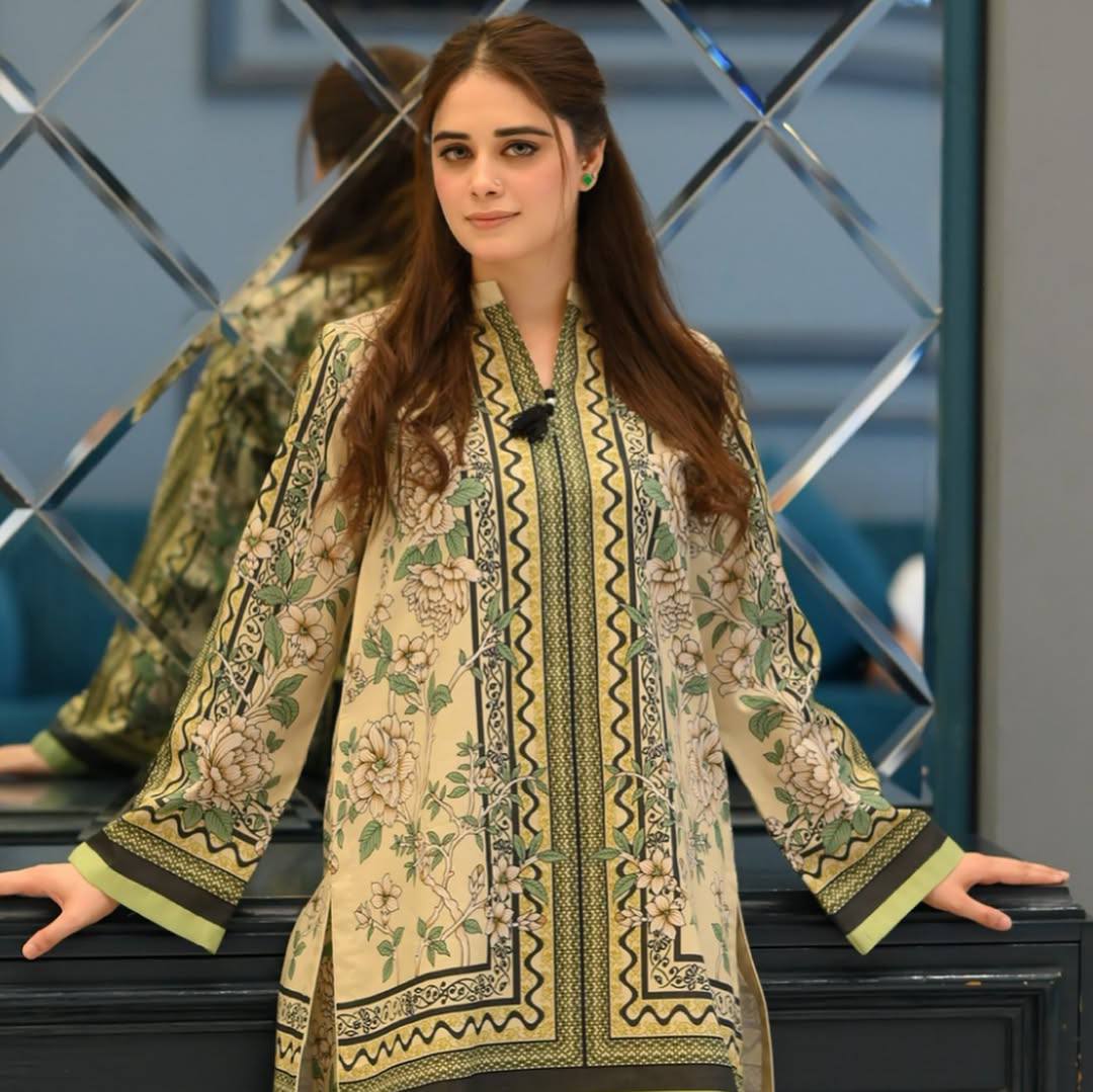 Cream and Green Designer Natural Crepe Plazzo and Top For Party Wear