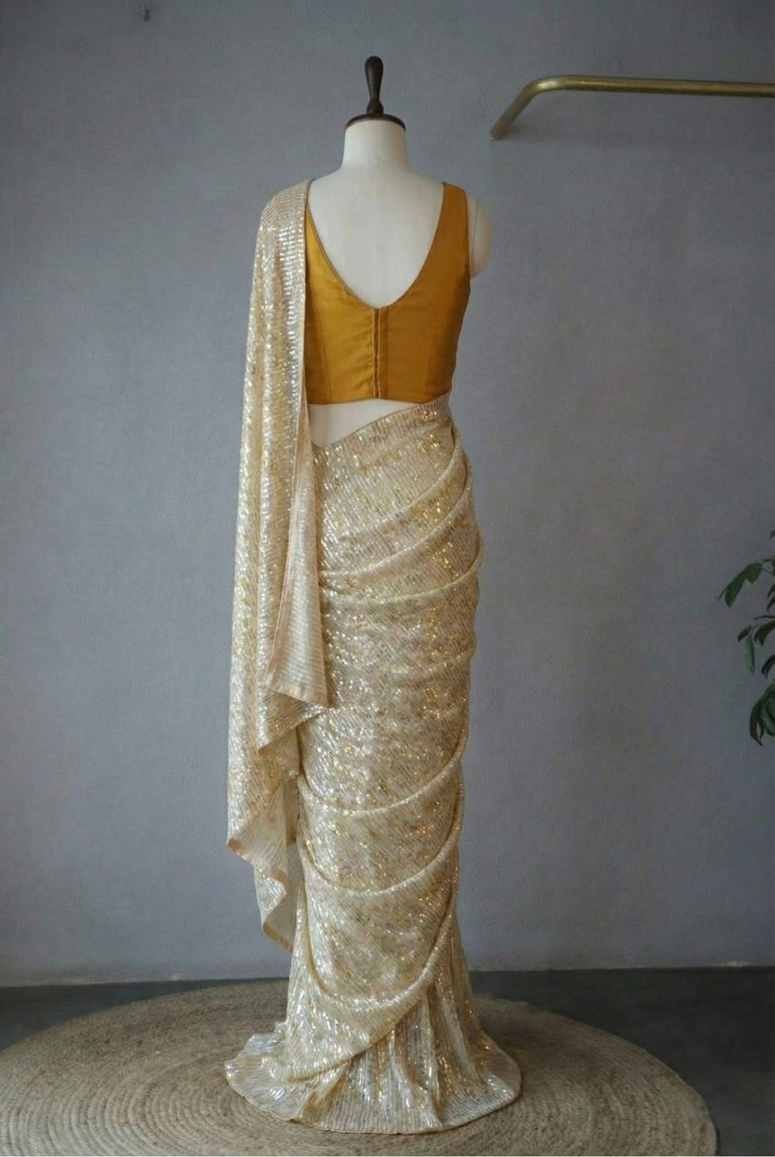 Cream Georgette Digital Print Saree with Full Sequins Contrast Border