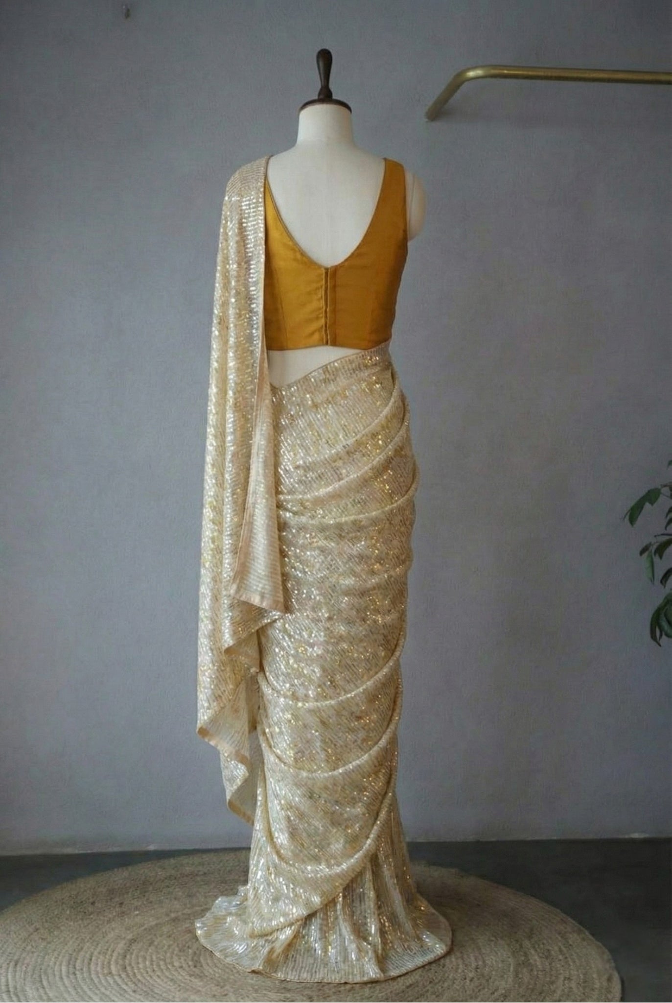 Cream Georgette Digital Print Saree with Full Sequins Contrast Border