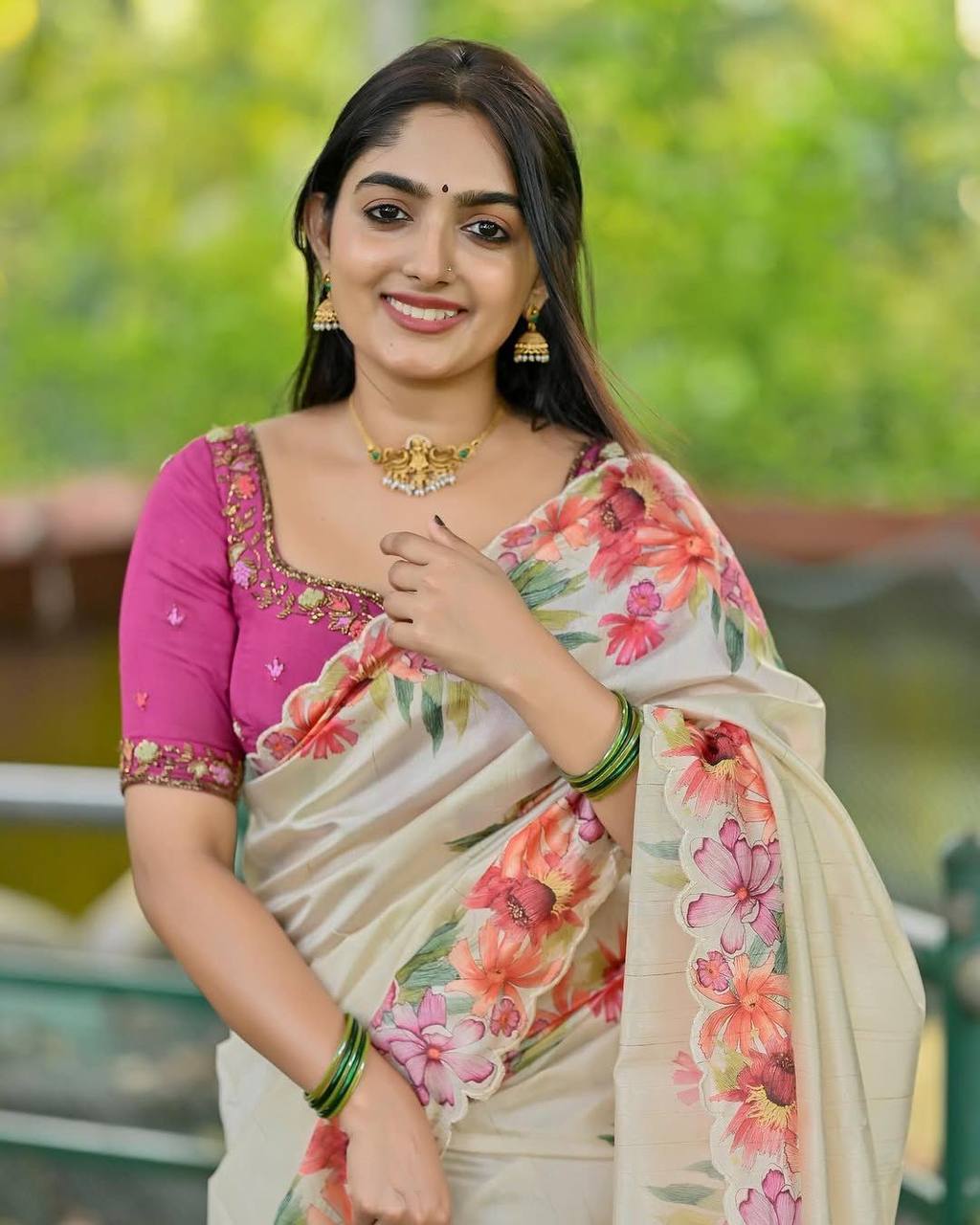 Cream Soft Slub Cotton Silk Saree with Embroidered Sequins Blouse