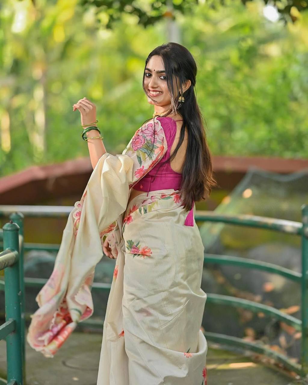 Cream Soft Slub Cotton Silk Saree with Embroidered Sequins Blouse