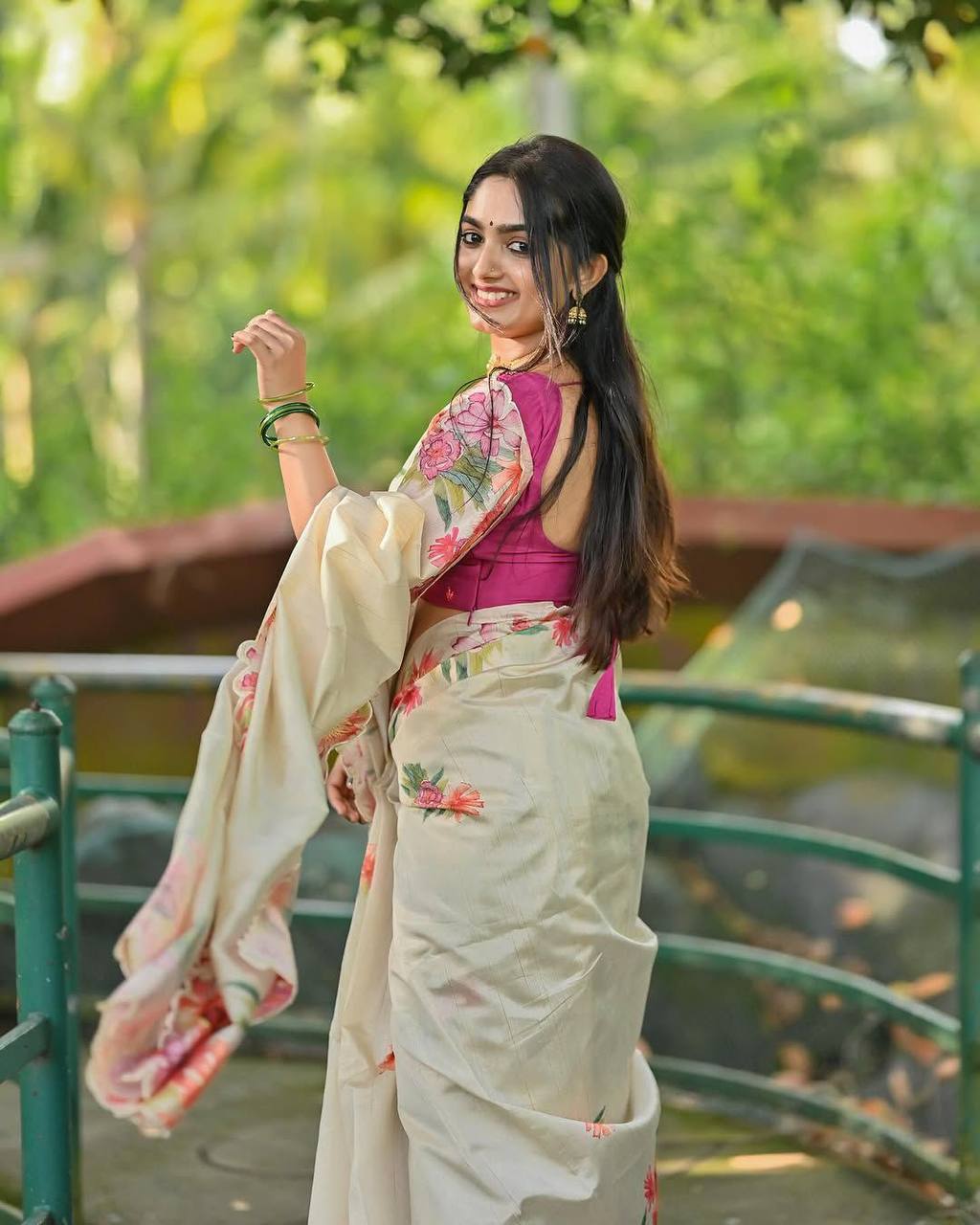 Cream Soft Slub Cotton Silk Saree with Embroidered Sequins Blouse