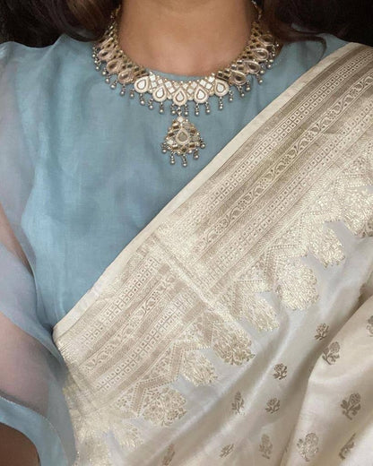 Cream Traditional Kanchipuram Silk Saree with Rich Zari Weaving Border