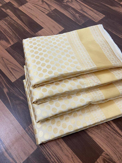 Cream Traditional Kanchipuram Weaving Saree with Red Woven Blouse