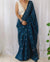 Dark Blue Soft Mulmul Cotton Digital Print Saree with Banglori Blouse