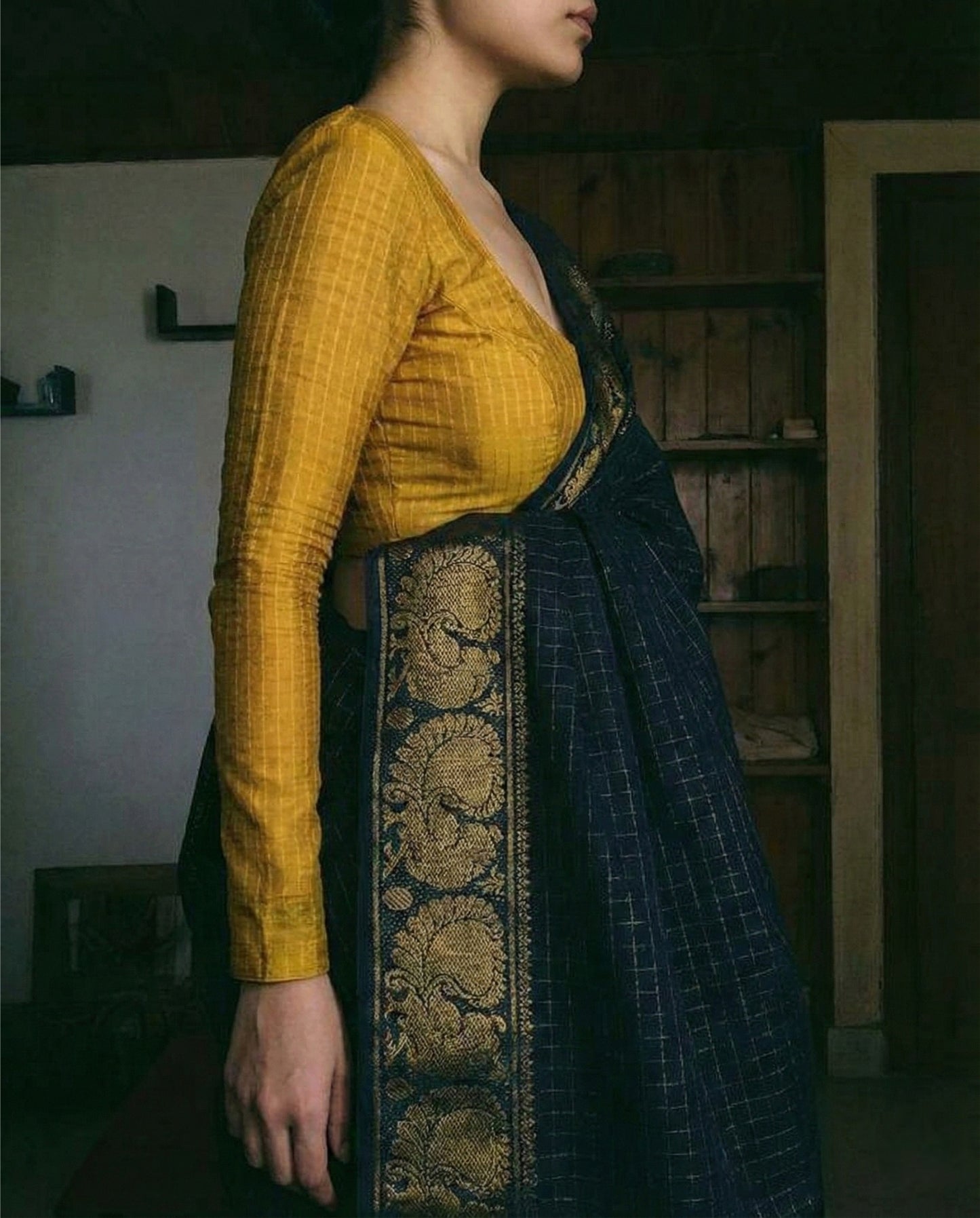 Dark Blue Traditional Kanchipuram Silk Saree with Rich Zari Weaving Border