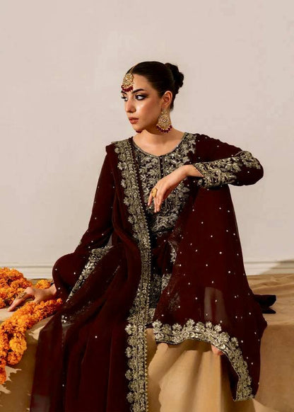 Dark Brown Designer Viscose Velvet Coding Top and Dupatta For Party Wear
