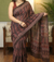 Dark Brown Mulmul Cotton Digital Print Saree with Banglori Blouse