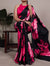Dark Pink Floral Satin Silk Printed Saree with Banglory Blouse
