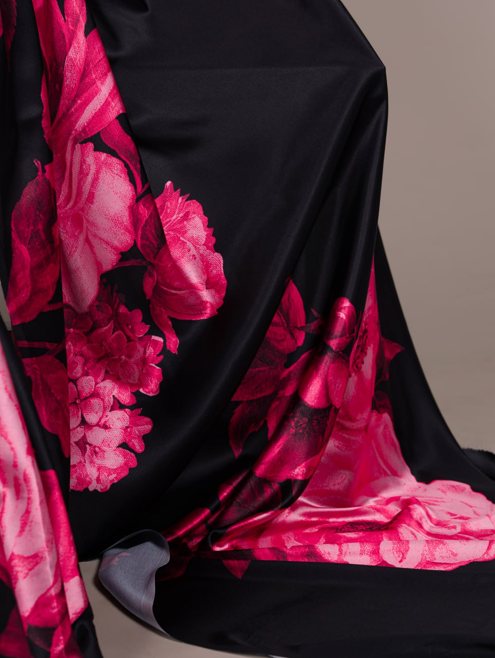 Dark Pink Floral Satin Silk Printed Saree with Banglory Blouse