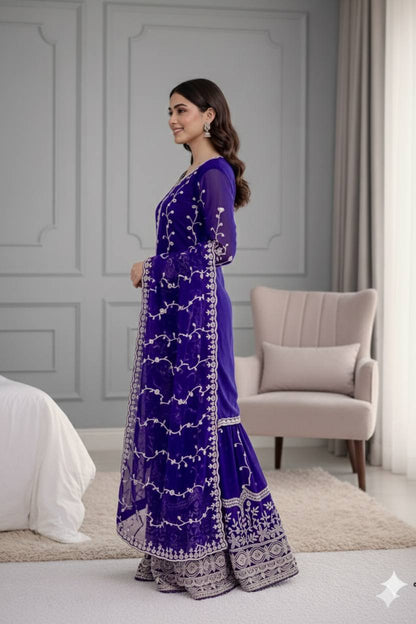 Dark Purple Designer Fendy Silk Top Bottom and Dupatta For Party Wear