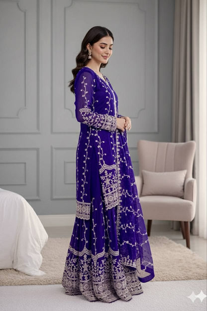 Dark Purple Designer Fendy Silk Top Bottom and Dupatta For Party Wear