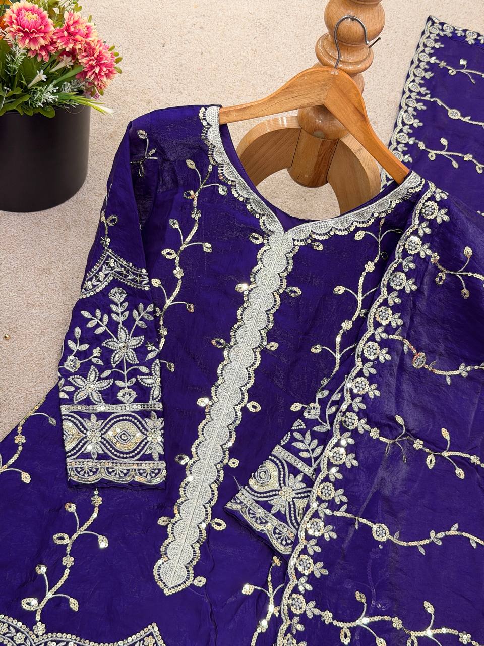 Dark Purple Designer Fendy Silk Top Bottom and Dupatta For Party Wear