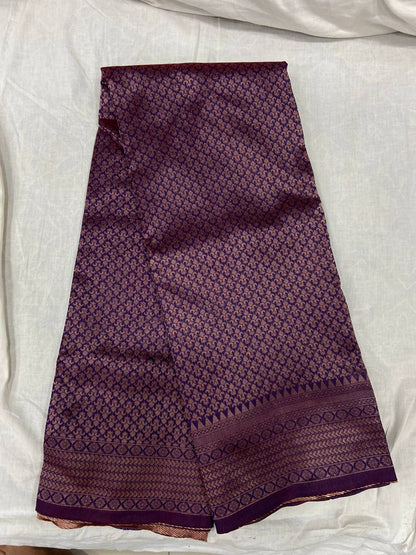 Dark Purple Kanchipuram Jari Weaving Silk Saree with Designer Blouse