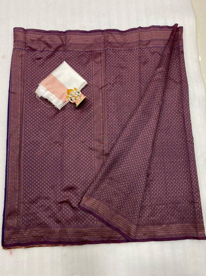 Dark Purple Kanchipuram Jari Weaving Silk Saree with Designer Blouse