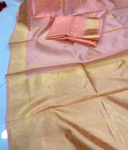 Dusty Peach Kanchipuram Silk Saree with Woven Border & Classic Pallu