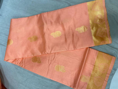 Dusty Peach Kanchipuram Silk Saree with Woven Border & Classic Pallu