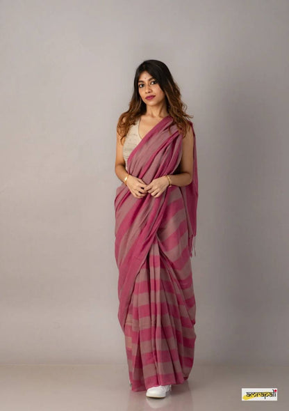 Dusty Pink Mulmul Lightweight Cotton Digital Print Summer Saree