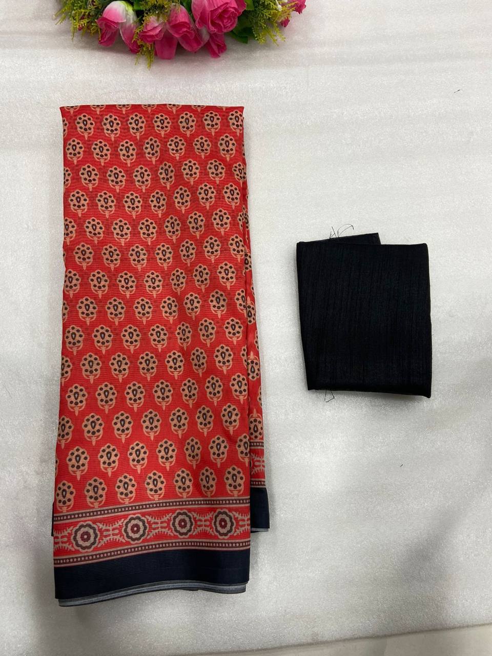 Floral Maroon Mulmul Cotton Digital Print Saree with Banglori Blouse