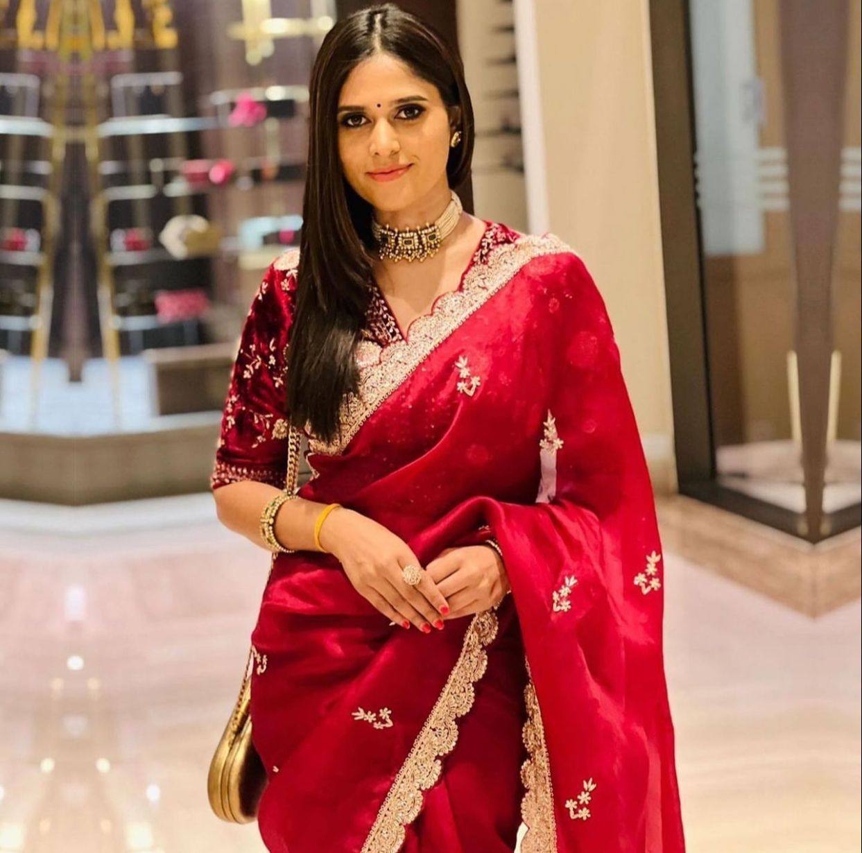 Floral Maroon Pure Embroidery Sequins Lace Border Organza Saree 